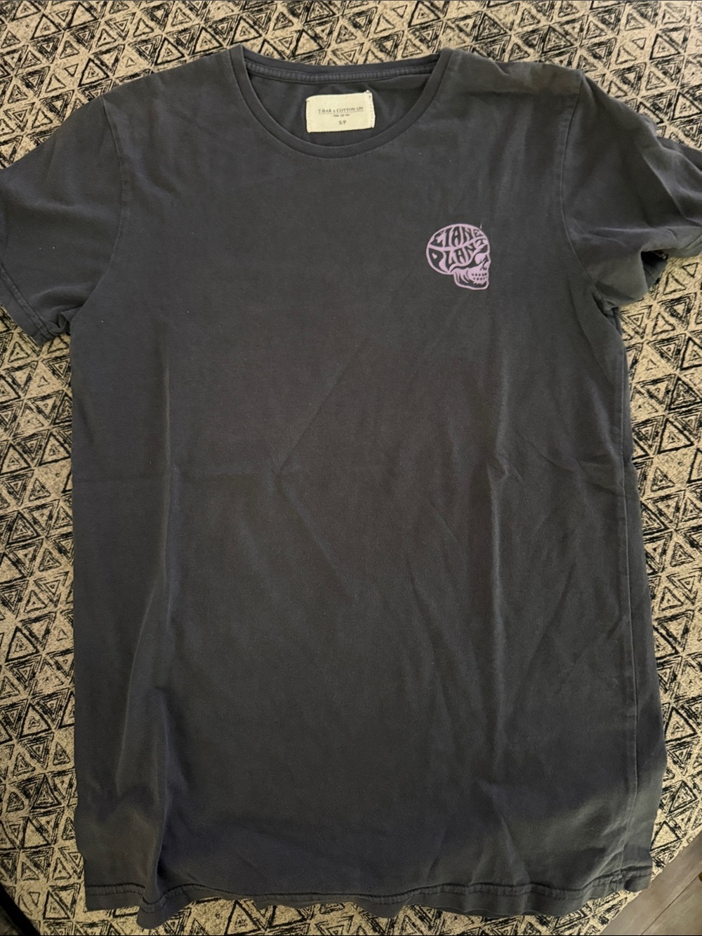 Cotton On Black Tee with Purple Skull Graphic